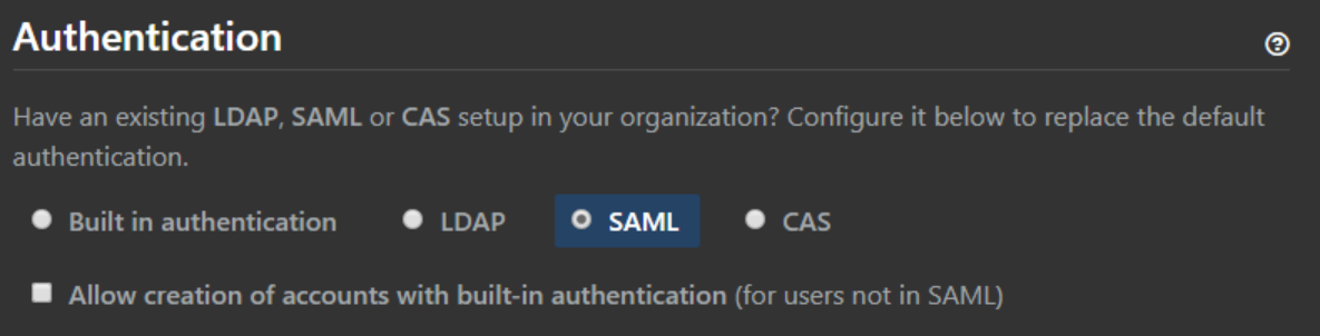 Authentication SAML settings