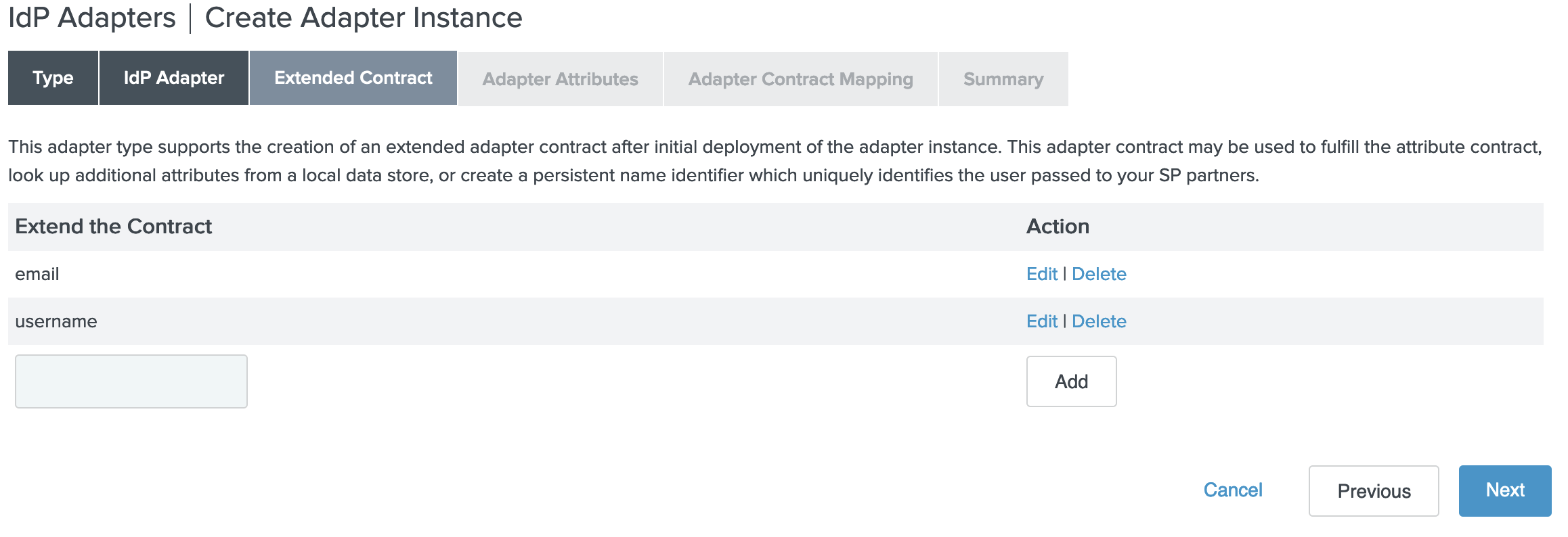 IdP Adapters | Create Adapter Instance - Extended Contract