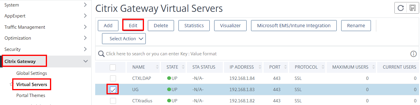 Citrix Gateway virtual servers