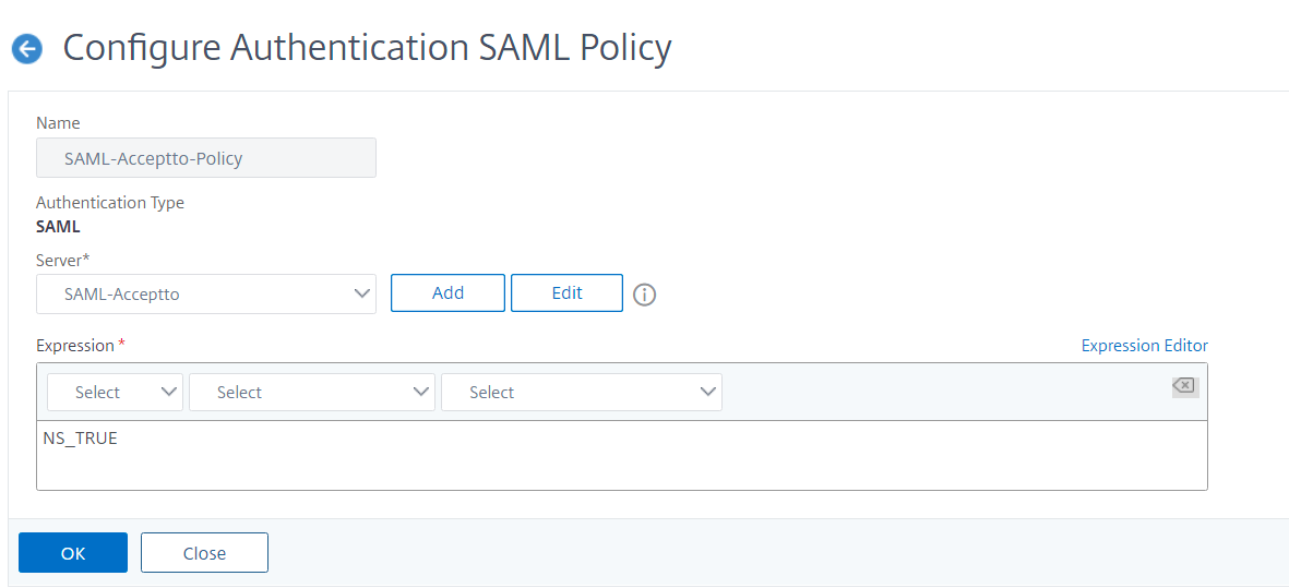 Configure auth saml policy