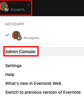 Evernote Admin console