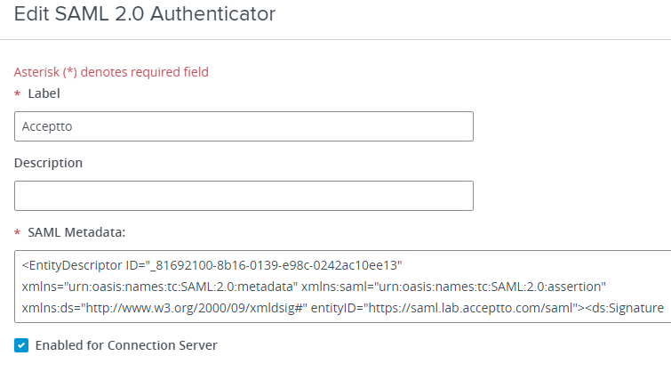 Edit SAML 2.0 Authenticator