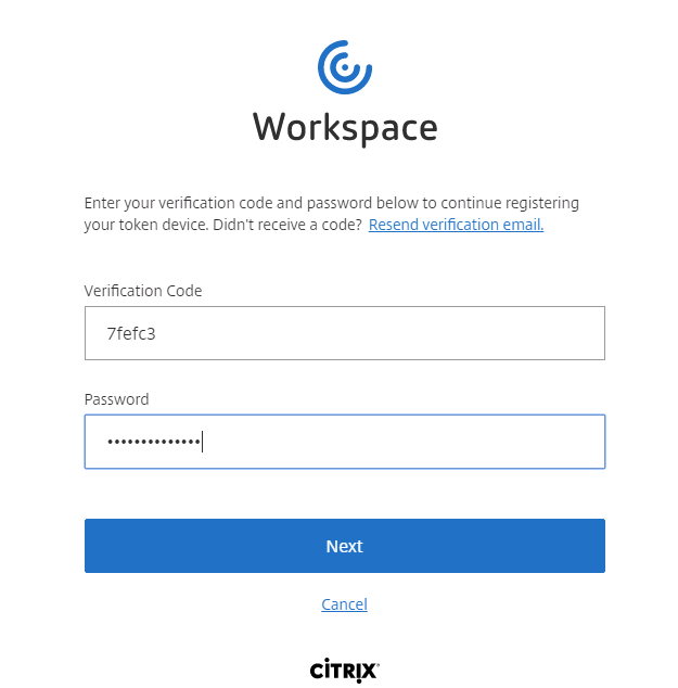 Citrix Workspace login form